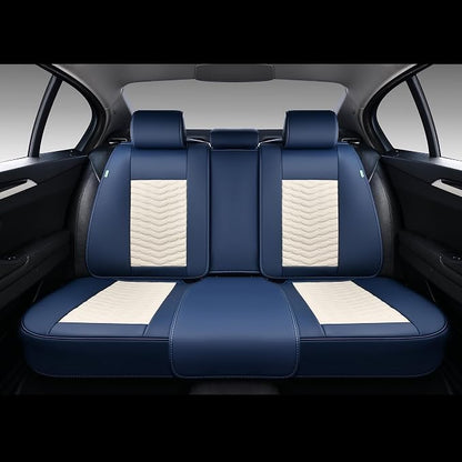 FLORICH Seat Covers for Cars, Seat Covers Full Set 5 Seats, Waterproof Leather Car Seat Covers, Front and Rear Seat Covers, Universal Seat Protector Accessories for Most Vehicles-Blue&White