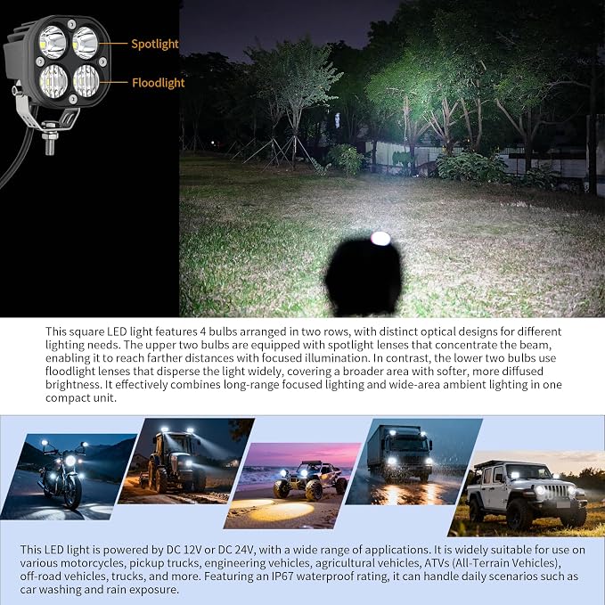 2-Pack 40W 3Inch Combo Beam LED Pod Light - Bright Off-Road Driving Fog Lights, Waterproof Auxiliary Ditch Lights for Truck, SUV, ATV, Boat, Motorcycle, Pickup, Tractor