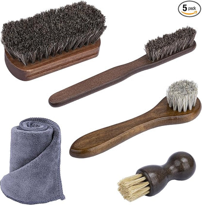 5 PCS Leather Brush Car Detailing, Horse Hair Brush, Car Cleaning Supplies, Car Interior Brush, Carpet Brush for Car Detailing, for Car Accessories Interior, Carpet, Upholstery, Furniture and Shoes