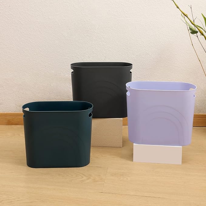 zoocatia Small Trash Can Garbage Can Container Bin with Handles 3 Gallons Plastic Wastebasket for Bathrooom, Bedroom, Office, Kitchen, Laudry Room, Dorm Room - Dark Grey