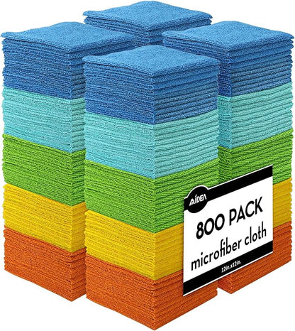 AIDEA Microfiber Cleaning Cloth, 800PK, Soft Absorbent Rags, Microfiber Towels for Cars, Kitchen Towels, Dusting Cloth for Home, Window, Cleaning Supplies, 12"×12"