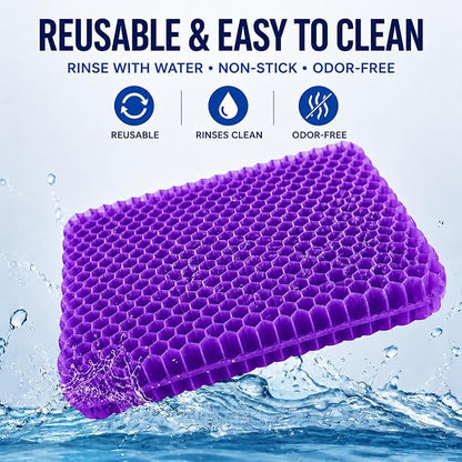 Gel Seat Cushion for Long Sitting – Double-Layer Honeycomb Cooling Chair Pad, Thick Supportive Gel Cushion with Breathable Non-Slip Cover for Office Chair Car Wheelchair & Long Sitting（Purple）
