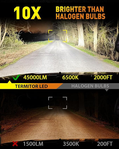 Termitor Upgraded H11/H9 Light Bulbs, 45000LM Ultra Bright Output, 6500K Cool White, IP68 Waterproof, 1:1 OEM Halogen Size, 3-Minute Plug and Play Installation, Pack of 2