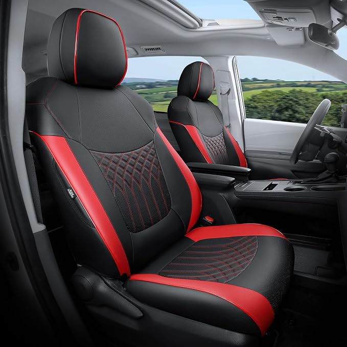 Customized for Toyota Sienna Seat Covers 2021-2026 Sienna 8 Seats 3 Row, Leather Car Seat Covers Waterproof Seat Covers Full Set for Cars, Car Seat Protectors, Airbag Compatible(BlackRed)