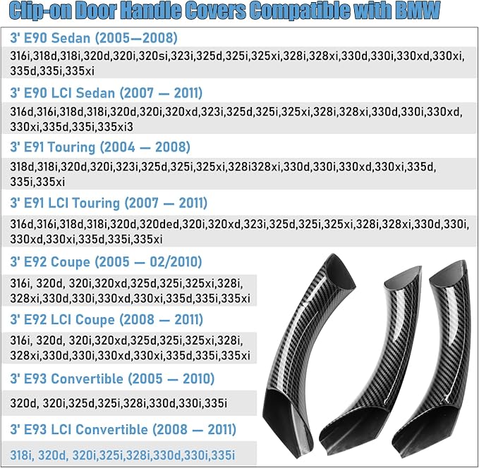 Compatible with BMW 3 Series Door Handle Covers E90/E91/E92/E93 2004-2011,6PCS Left Right Passenger Interior Door Pull Handle for 318i,320i,323i,325i,328i,330i,335i(Carbon Fiber Pattern)