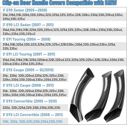 Compatible with BMW 3 Series Door Handle Covers E90/E91/E92/E93 2004-2011,6PCS Left Right Passenger Interior Door Pull Handle for 318i,320i,323i,325i,328i,330i,335i(Carbon Fiber Pattern)