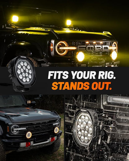 WOLFBOX 7 Inch LED Off Road Lights with True Power Lumens- Heavy Duty Driving Lights, High Output Beam Bumper Lights for Pickup SUV, Hardcore Industrial Grade Auxiliary Pods, IP69K Waterproof