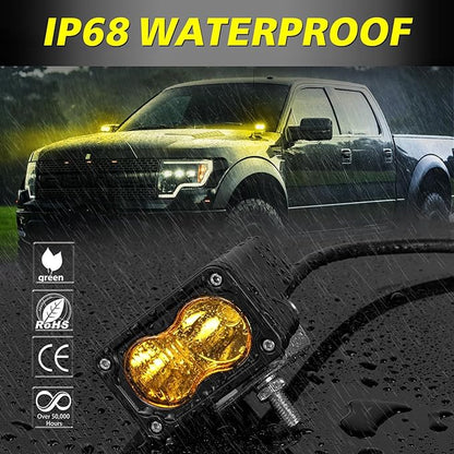 Yellow LED Pods, AKD Part 3 Inch CREE LED Ditch Lights 40W Spot Flood Combo LED Fog Lights Small Yellow Chase Light Bar Pods 2 Pack for Truck Motorcycle Dirt Bike SUV UTV ATV Surron Toyota
