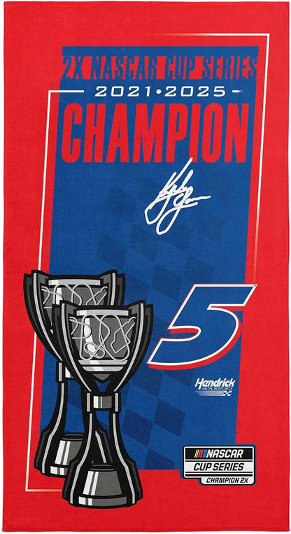 Northwest NASCAR Kyle Larson 2025 Cup Series Champion Beach Towel, Cotton Blend Lightweight Bath, Pool Swim Travel Fan Gear, 30 x 60 Inch