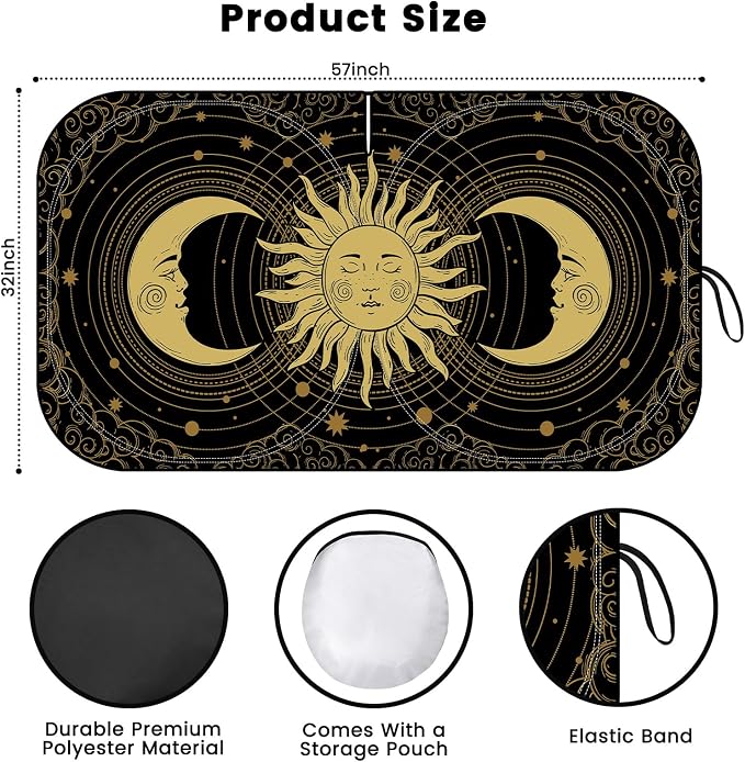 Windshield Sun Shade, Car Sun Shade Windshield, Reflector Sunshade Offers Ultimate Protection for Car Interior, Reflective Polyester Blocks Heat for Cars, Trucks, SUVs (57 x 31.5 in)
