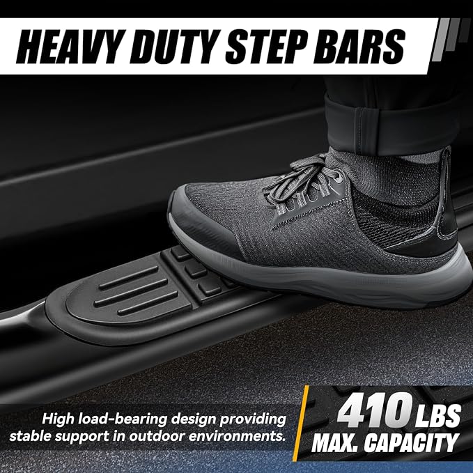 Auto Dynasty Running Boards Retractable and Adjustable Design, Compatible with 1999-2011 Silverado Sierra Suburban Tahoe Dodge Ram Yukon XL Extended Crew Cab, Mild Steel Tubular Side Steps, Black