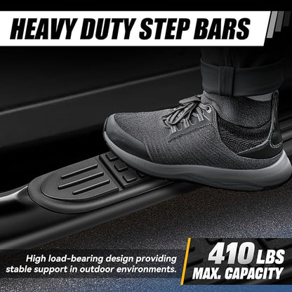 Auto Dynasty 4" Running Boards Retractable and Adjustable Design Compatible with 1999-2011 Chevy Silverado GMC Sierra Extended Cab Crew Cab, Steel Side Step Rail Nerf Bars, Powdercoat Black
