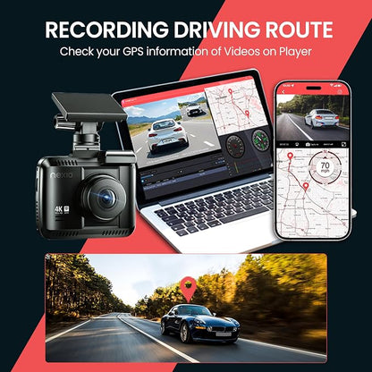NEXIO N5Pro 4K Dual Dash Cam Front and Rear, WiFi 6 Fast Transfer, Free 64GB Card, GPS, ADAS Safety Alerts, Night Vision, 24H Parking Surveillance, Supercapacitor, App Control, Dash Camera for Cars