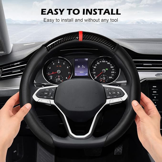 Frani Nappa Leather Steering Wheel Cover,Universal Fit 15 Inch-Premium Non-Slip Breathable Comfort Grip for Cars Trucks SUVs,Anti-Slip Durable Interior Upgrade Sporty