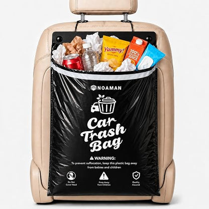 Noaman 50PCS 1 Pack Car Trash Bags, 2.5 Gal Disposable Garbage Bags for Car, SUV, Truck and RV, Leak-Resistant Odor-Control Bags, Stick-On or Headrest Mount, Alternative to Car Trash Can, Black
