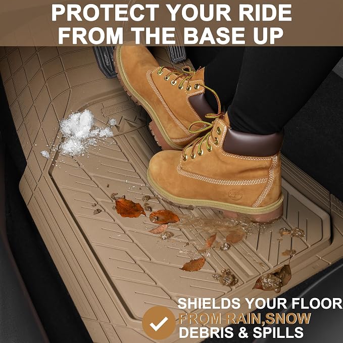 CAR PASS Heavy Rubber Car Floor Mats, Deep Waterproof Car Mats All Weather, Universal Trim-to Fit Automotive Floor Mats for Car SUV Truck Van, Durable Floor Liners All Beige