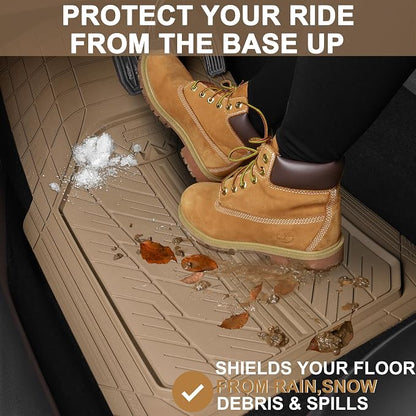 CAR PASS Heavy Rubber Car Floor Mats, Deep Waterproof Car Mats All Weather, Universal Trim-to Fit Automotive Floor Mats for Car SUV Truck Van, Durable Floor Liners All Beige