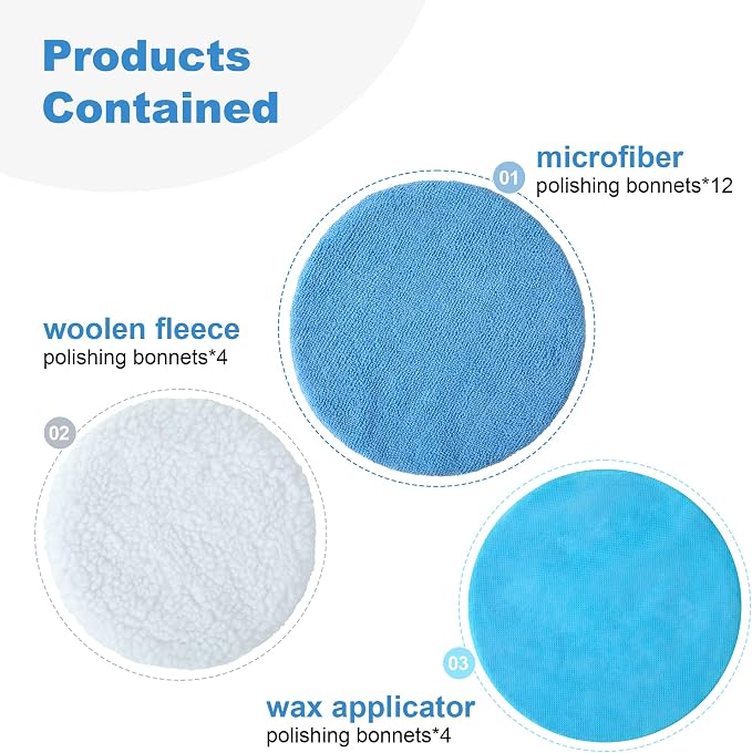S SATC 5-6 Inch Car Polishing Bonnet Pads 20 PCS Microfiber Buffing Pads Fit Orbital Buffer for Car, Glass, Waxing