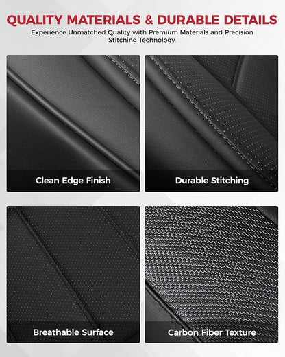 FREESOO Universal Front Seat Covers, Waterproof Faux Leather Automotive Seat Covers with Carbon Fiber Texture Seat Belt Pads, Anti-Slip Airbag Compatible Car Seat Protectors for Cars SUVs Trucks
