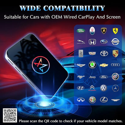 Wireless CarPlay Adapter for iPhone, 3 in 1 AI Box Surpports with OEM Wired to Wireless Apple CarPlay, Android Auto and Streaming Netflix/YouTube/TikTok, Plug and Play, Stable Connection, HDMI Output