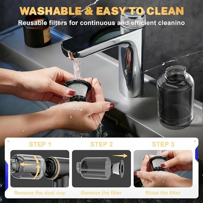 Cozylady Cordless Car Vacuum Cleaner, 30000PA Brushless Handheld Vacuum, 6-in-1 Rechargeable & Portable Handheld Vacuum Cleaner for Auto Interior, Pet Hair, Home, Office, Kitchen