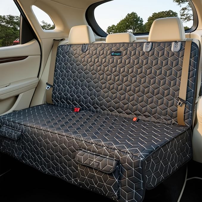 Meginc Dog Car Seat Cover for Back Seat, Waterproof Non-Slip Bench Protector for Dogs, Durable 600D Scratch Proof Seat Cover for Hair, Scratches, Travel and Daily Use in Mid-Size Cars, Mid-Size SUVs