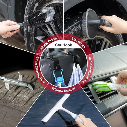 46Pcs Car Wash Cleaning Kit with Foam Gun Sprayer Detailing Brushes Car Vacuum Collapsible Bucket Windshield Cleaning Tool Tire Brush Towels Complete Interior Exterior Detailing Set for Car