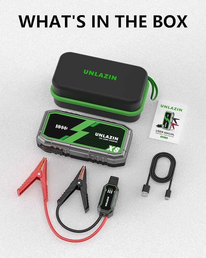 X8 Jump Starter 10000A Battery Jumper Starter Portable with Force Start, 12V Car Starter Jump Box & Battery Booster for All Gas & Diesel Engines, QC 3.0 Quick Charge, LED Light, Passenger Car