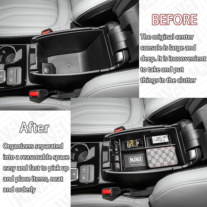 HGWEI Center Console Organizer Compatible with Ford Escape 2020-2026/Bronco Sport 2021-2025 Accessories, Insert Armrest Box Secondary Storage Tray Black ABS Materials (Not for U725 2-Door)
