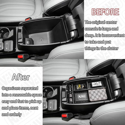 HGWEI Center Console Organizer Compatible with Ford Escape 2020-2026/Bronco Sport 2021-2025 Accessories, Insert Armrest Box Secondary Storage Tray Black ABS Materials (Not for U725 2-Door)