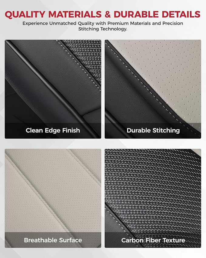 FREESOO Universal Front Seat Covers, Waterproof Faux Leather Automotive Seat Covers with Carbon Fiber Texture Seat Belt Pads, Anti-Slip Airbag Compatible Car Seat Protectors for Cars SUVs Trucks