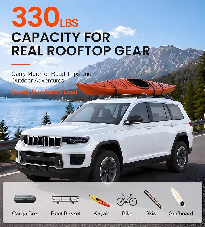 330 LBS Lockable Roof Rack Cross Bars Fit for Jeep Grand Cherokee L 2021-2026 & Grand Cherokee WL 2022-2025 2026, Aluminum Crossbars, Rooftop Luggage Cargo Carrier Accessories for Kayak Bike