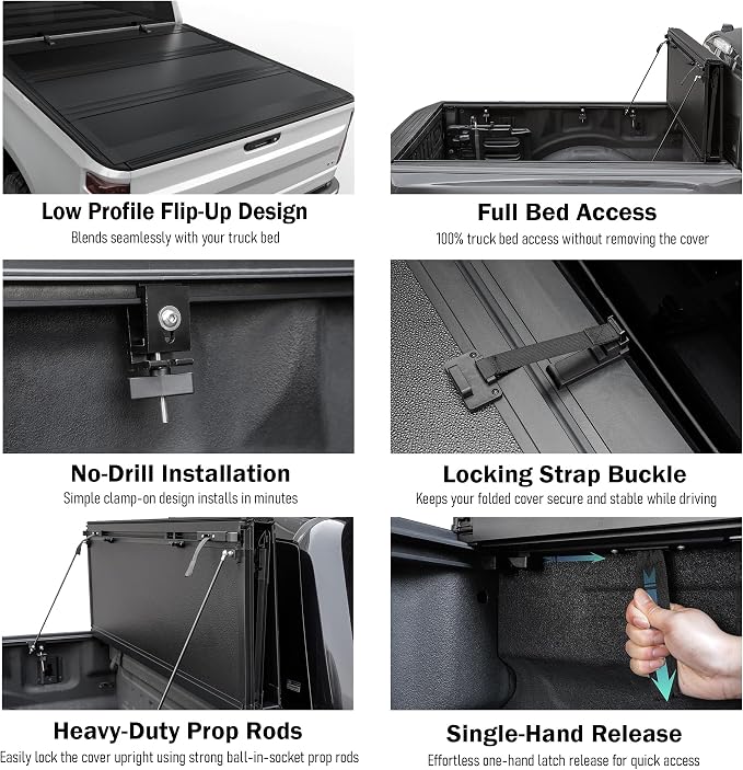 Toptiny Low Profile Flip Up Truck Bed Tonneau Cover Fits 2004-2014 Ford F-150 5'5" Bed (66")