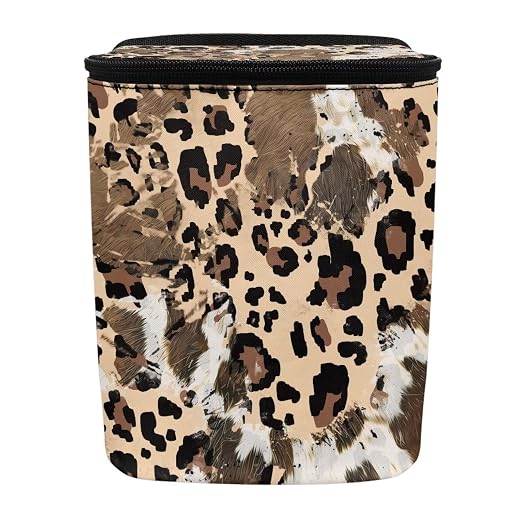 Talayituse Brown Leopard Cow Print Car Trash Can with Lid, Leak Proof Auto Trash Bag Hanging Vehicle Garbage Can Multipurpose Storage Container for Back Seat Road Trip