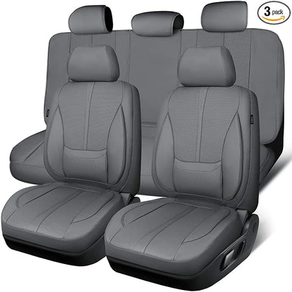 CAR PASS Nappa Leather Seat Covers Full Set, 3D Foam Faux Leather Car Seat Covers with Lumbar Support, Water Resistant Grey Seat Covers Car seat Cover Universal Fit for Cars SUV Truck Vehicles, Gray
