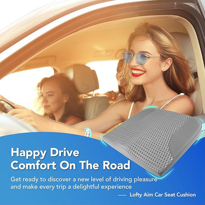 Lofty Aim Car Seat Cushion, Comfortable Memory Foam Seat Pillow for Driving, Sciatica-Back Pain Relief, Cushion for Car-Truck, Office, Wheelchair - Dark Grey