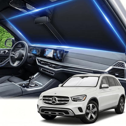 Windshield Sun Shade for Benz GLC 2016-2024 2025 2026 Front Window Shade Custom Fit GLC Accessories Sun Visor Foldable Shade Blocks UV Rays Summer Must Have Car Accessories