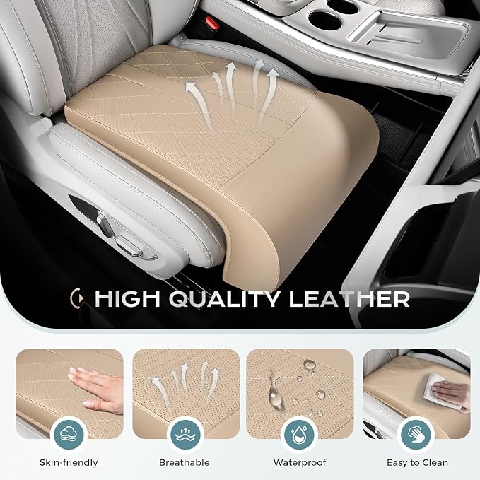 Coverado Car Leg Extender, Car Seat Leg Support Pad, Car Leg Extension Cushion for Driver Seats, Universal Car Seat Extender Leg Support, Leather Automotive Seat Cushion for Long Driving (Beige)