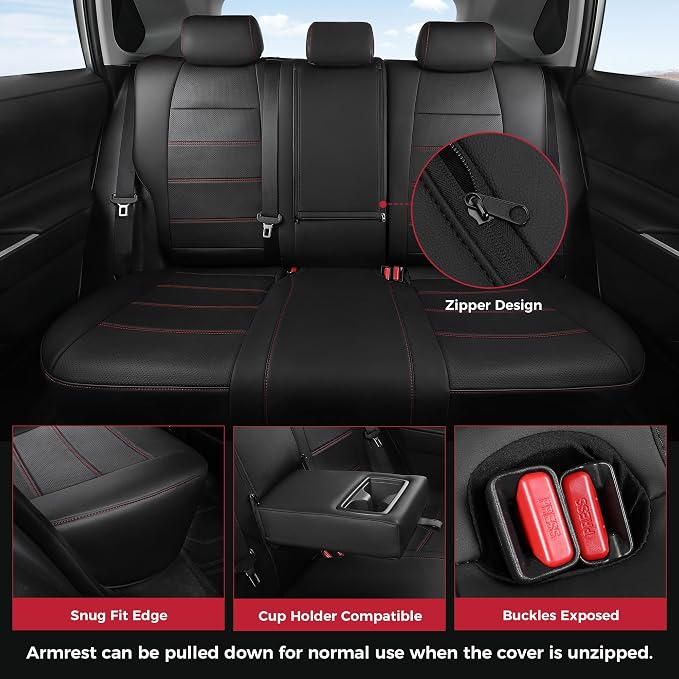 FREESOO RAV4 Seat Covers Full Set Custom Fit for Toyota Rav4(Only Hybrid) 2019 2020 2021 2022 2023 2024 2025 LE/XLE/XLE Premium/Limited, Faux Leather Car Seat Cover, Airbag Compatible, Black Red