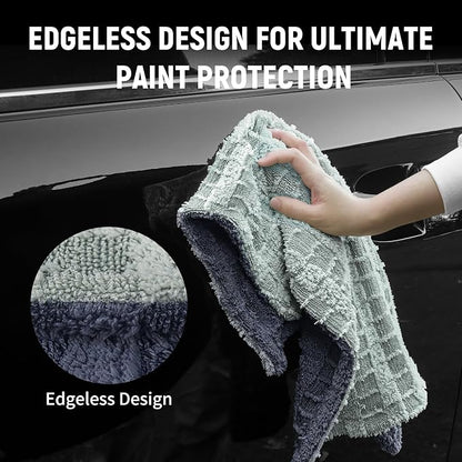 LIVOS 1000GSM Car Drying Towel, 18" x 24" Dual Sided Microfiber Towels for Cars, Ultra Absorbent Lint & Scratch-Free, Edgeless Twisted-Loop, Premium Wash Towel, Check Silver&Grey