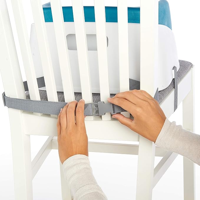 Ingenuity SmartClean Toddler Booster Seat for Dining Table with 3-Point Harness Straps, Peacock Blue