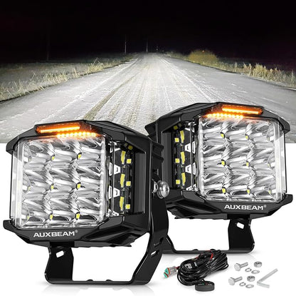 Auxbeam 5" 168W LED Cube Pods Offroad Driving Light with Amber Covers, 16440LM Bright Square Offroad Lights with Side Shooter 270° Combo Beam Ditch Light, DRL for Jeep ATV Wrangler Ford Truck Pickup