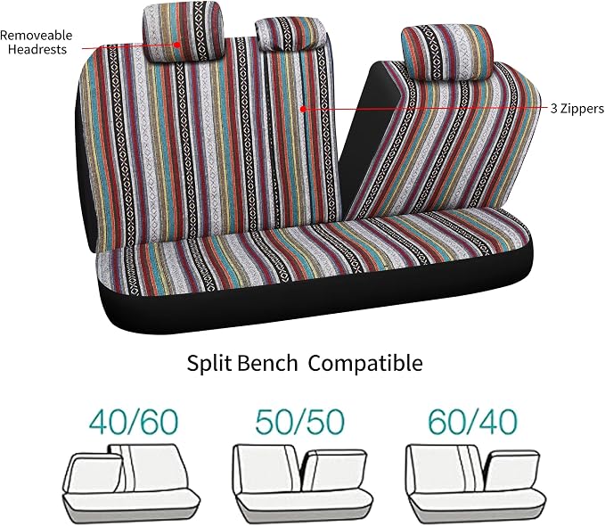 HAIYAOTIMES Baja Saddle Blanket Car Seat Covers Full Set with Seat Belt Pads, Washable Breathable Seat Covers for Cars, Universal Fit Interior Covers for Most Sedan Truck SUV, Airbag Compatible, Red
