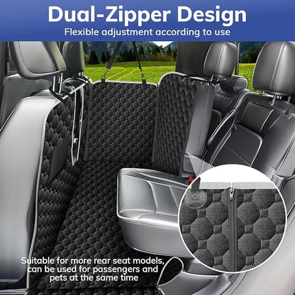 Mancro Waterproof Dog Back Seat Cover with Zipper Flap, Fit for F150/RAM | Visible Mesh Window,Split Seat Design，Great Gift，Storage Pockets，Effortless Cleaning