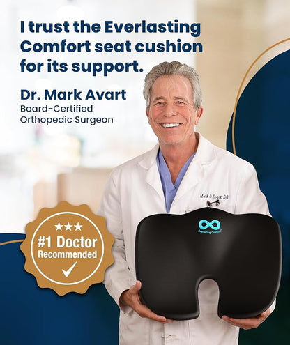 Everlasting Comfort Doctor Recommended Memory Foam Seat Cushion for Office Chairs & Car - Ergonomic Office Desk Accessories - Cushions for Tailbone Pain Relief, Sciatica (Black Airflow, Large)