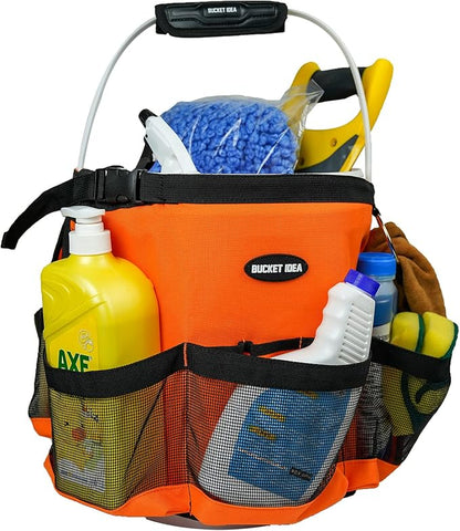 MELOTOUGH Bucket Washing Tool Organizer for a 5 Gallon Bucket Tool Organizer for Garden Tools Fit 3.5 to 5 Gallon Bucket (Orange)