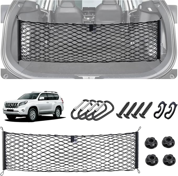 Envelope Style Cargo Net for Toyota RAV4 2013-2018 Accessories, Rear Trunk SUV Mesh Cargo Net, Upgraded 5mm Bungee & Double-Layer Nylon Storage Tailgate Netting Grocery&Tools Holder Organizer