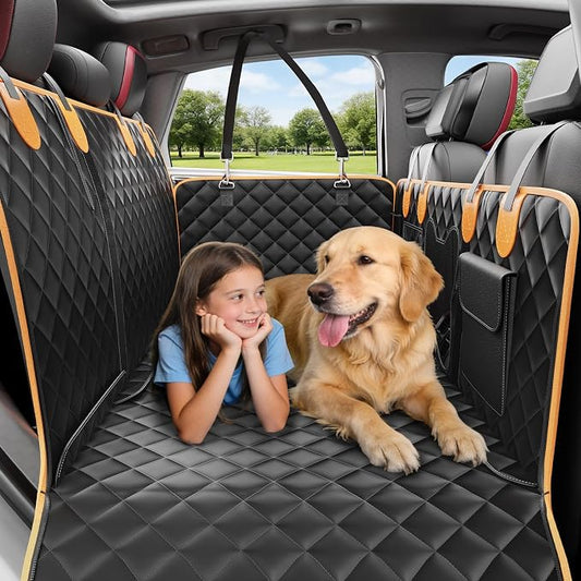 Back Seat Extender for Dogs - Anti-Scratch & Waterproof Backseat Protector, 600D Upgraded Material Pet Hammock with Mesh Window, Easy to Clean Dog Bed for Car, SUV, Truck,Orange