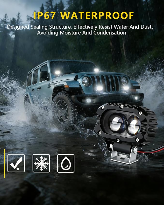 4 Inch LED Pod Driving Lights, White 48W Rectangle LED Offroad Cube Spotlight, 120° Flood Beam Auxiliary Lights LED Fog Light for Truck Tractor Motorcycle ATV SUV Jeep Boat Tractor Forklift