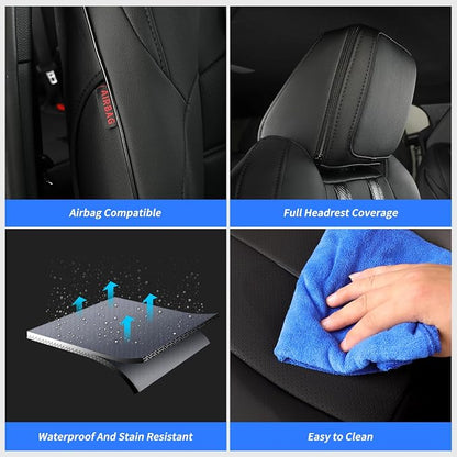 coverdream Tacoma Seat Covers Full Set for 2016-2023 Toyota Tacoma Double/Crew Cab SR,SR5,TRD Off Road,TRD Pro,TRD Sport,Limited Pickup,Waterproof Leather Car Seat Protector(Black & Carbon Fiber)